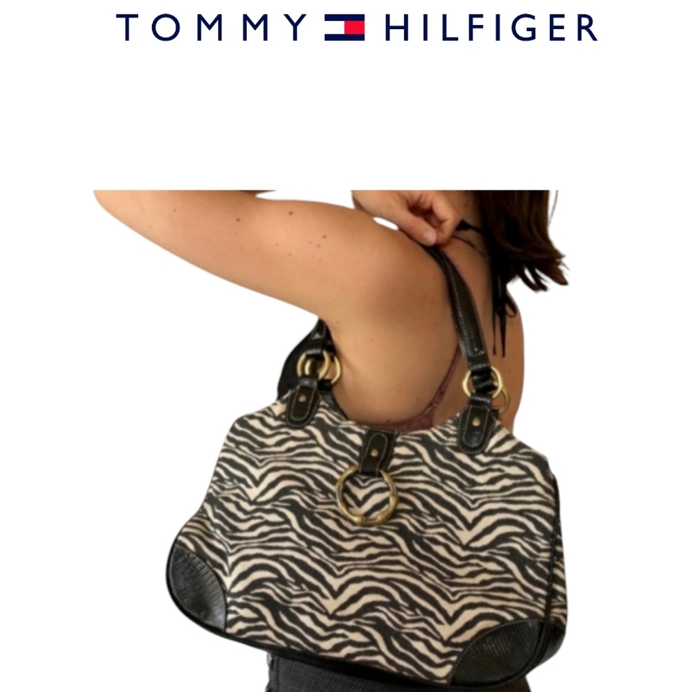 Vintage Y2K Tommy Hilfiger Black and White Zebra Print Women's Bag